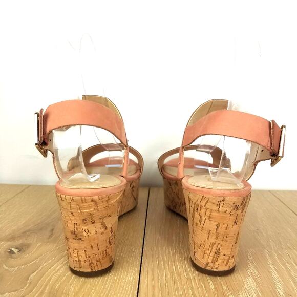 Schutz | Pink Suede Cork Wedge Sandals 8 - Picture 4 of 12